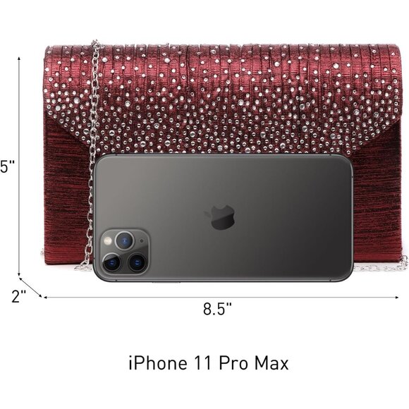 ⚡Women's Magnetic Closure Chain Strap Crossbody Envelope Red Clutch Handbag - Picture 5 of 7